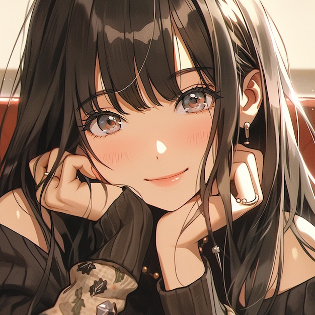 anime girl long black hair