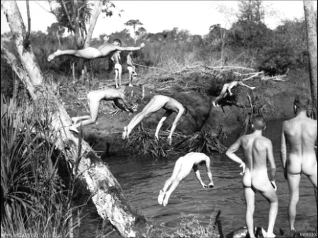 men swimming naked