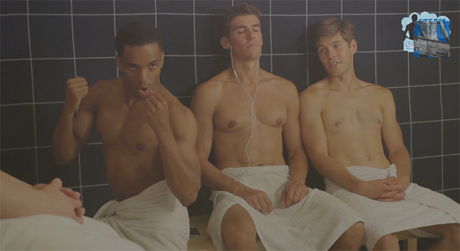 naked men in steam room